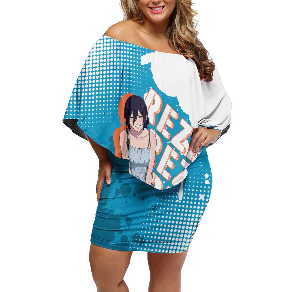 Reze Chainsaw Man Aesthetic Off Shoulder Short Dress Soft Anime Grunge Style with Flowers