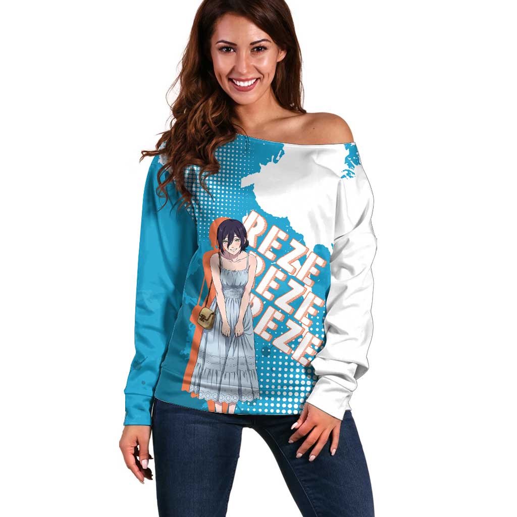 Reze Chainsaw Man Aesthetic Off Shoulder Sweater Soft Anime Grunge Style with Flowers