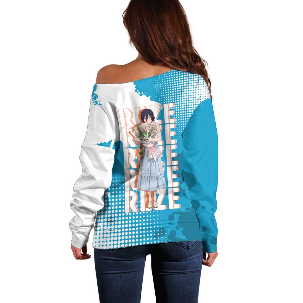 Reze Chainsaw Man Aesthetic Off Shoulder Sweater Soft Anime Grunge Style with Flowers