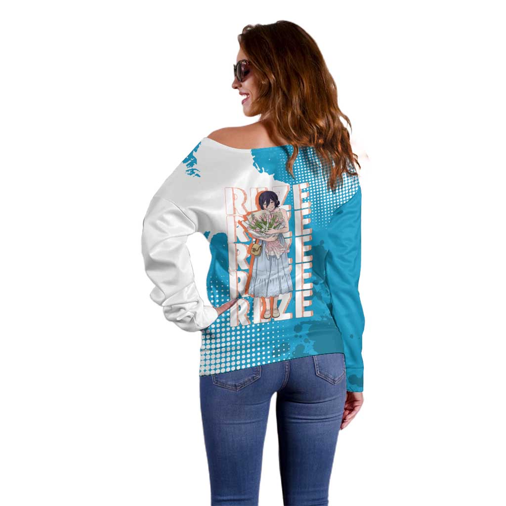 Reze Chainsaw Man Aesthetic Off Shoulder Sweater Soft Anime Grunge Style with Flowers