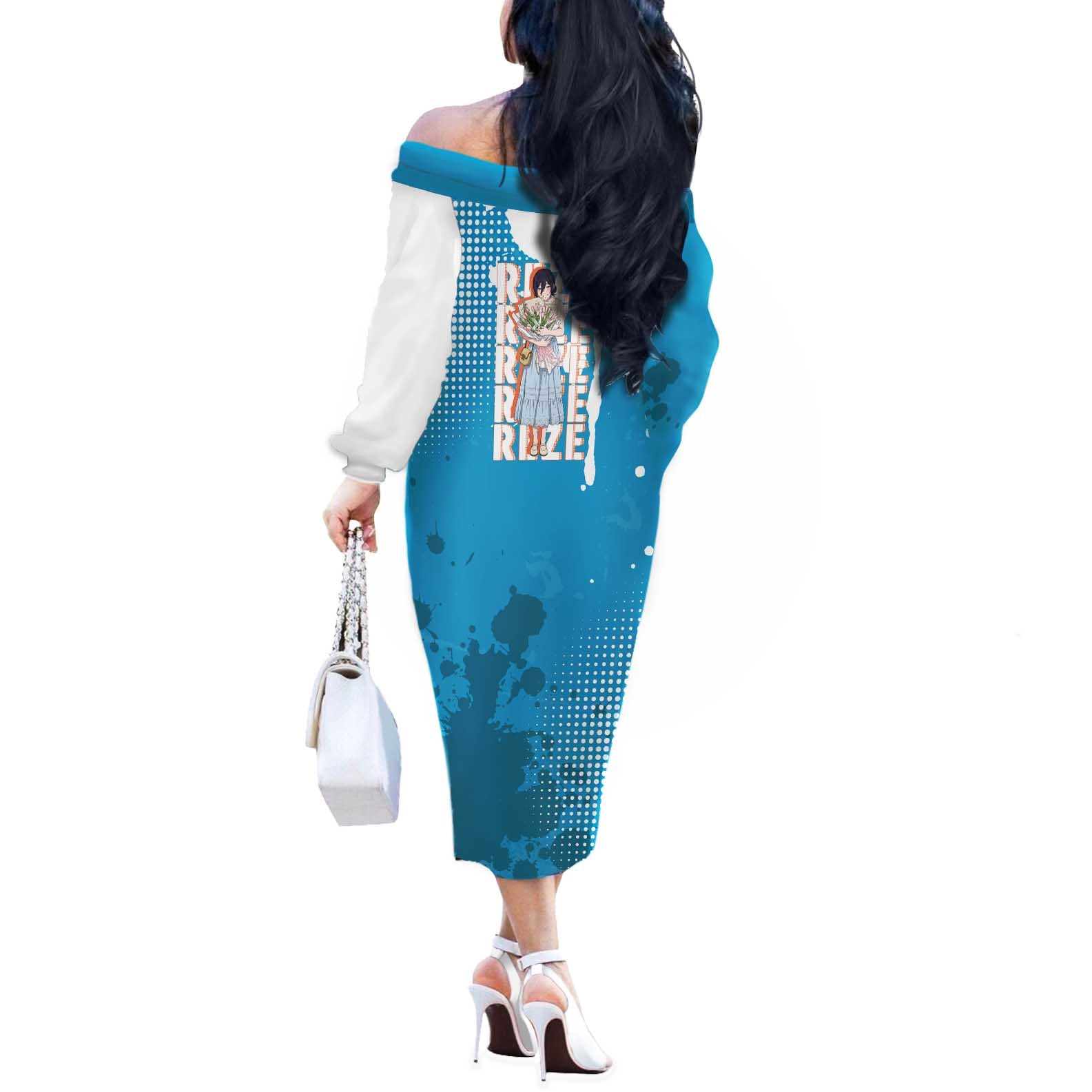 Reze Chainsaw Man Aesthetic Off The Shoulder Long Sleeve Dress Soft Anime Grunge Style with Flowers