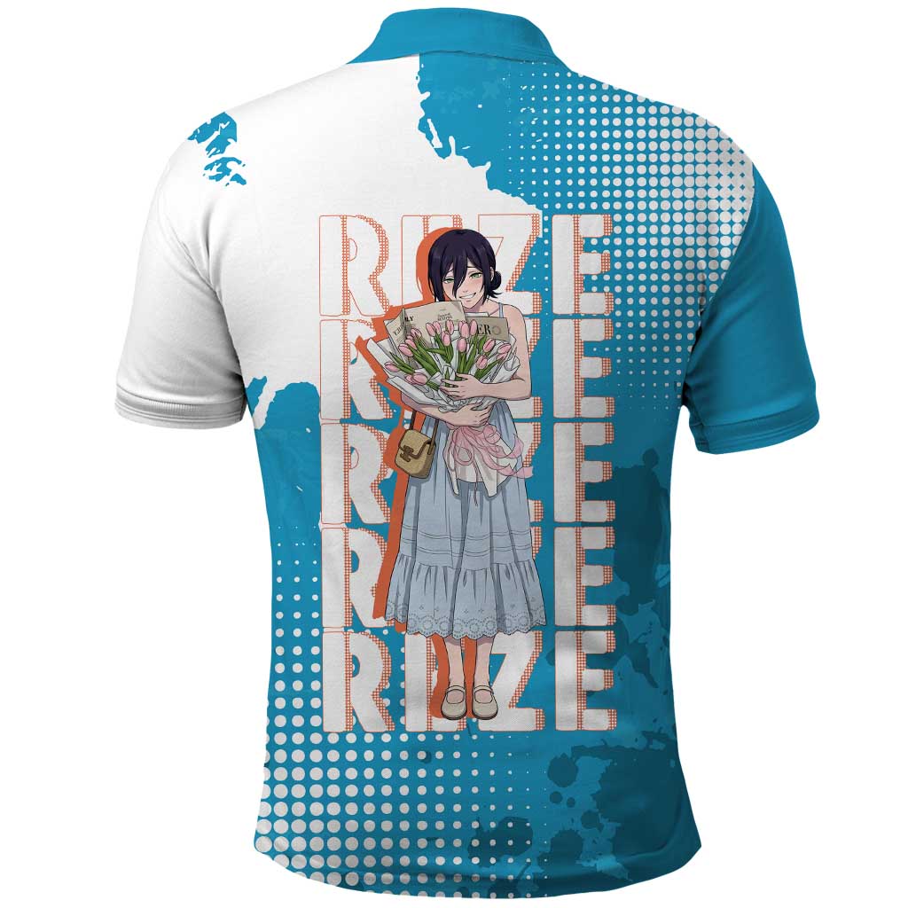 Reze Chainsaw Man Aesthetic Polo Shirt Soft Anime Grunge Style with Flowers