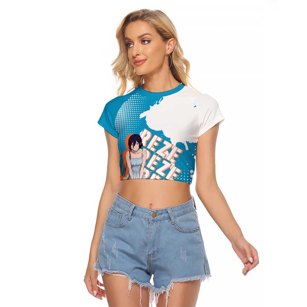 Reze Chainsaw Man Aesthetic Raglan Cropped T Shirt Soft Anime Grunge Style with Flowers