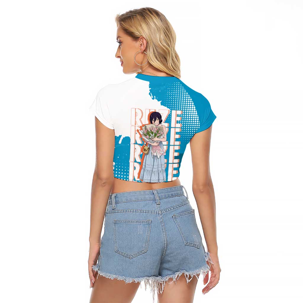 Reze Chainsaw Man Aesthetic Raglan Cropped T Shirt Soft Anime Grunge Style with Flowers
