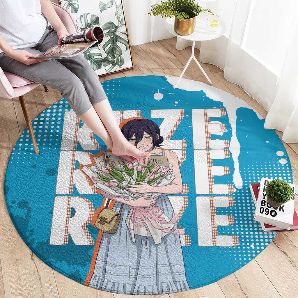 Reze Chainsaw Man Aesthetic Round Carpet Soft Anime Grunge Style with Flowers