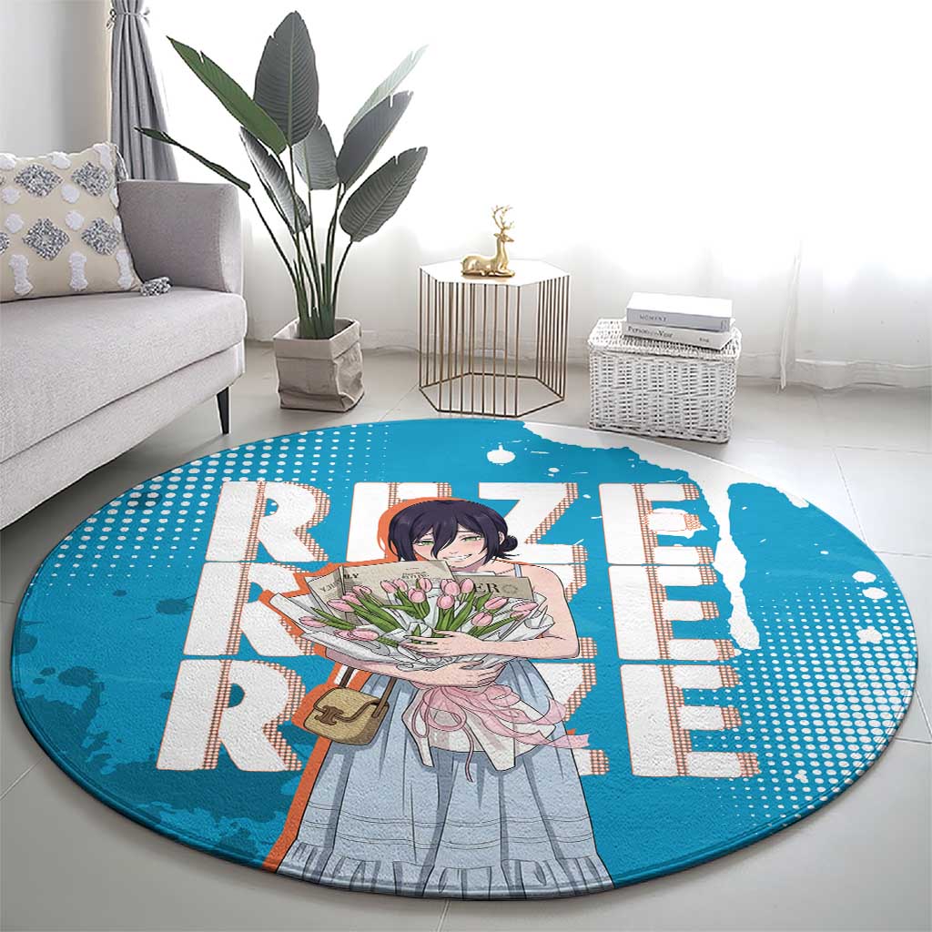Reze Chainsaw Man Aesthetic Round Carpet Soft Anime Grunge Style with Flowers