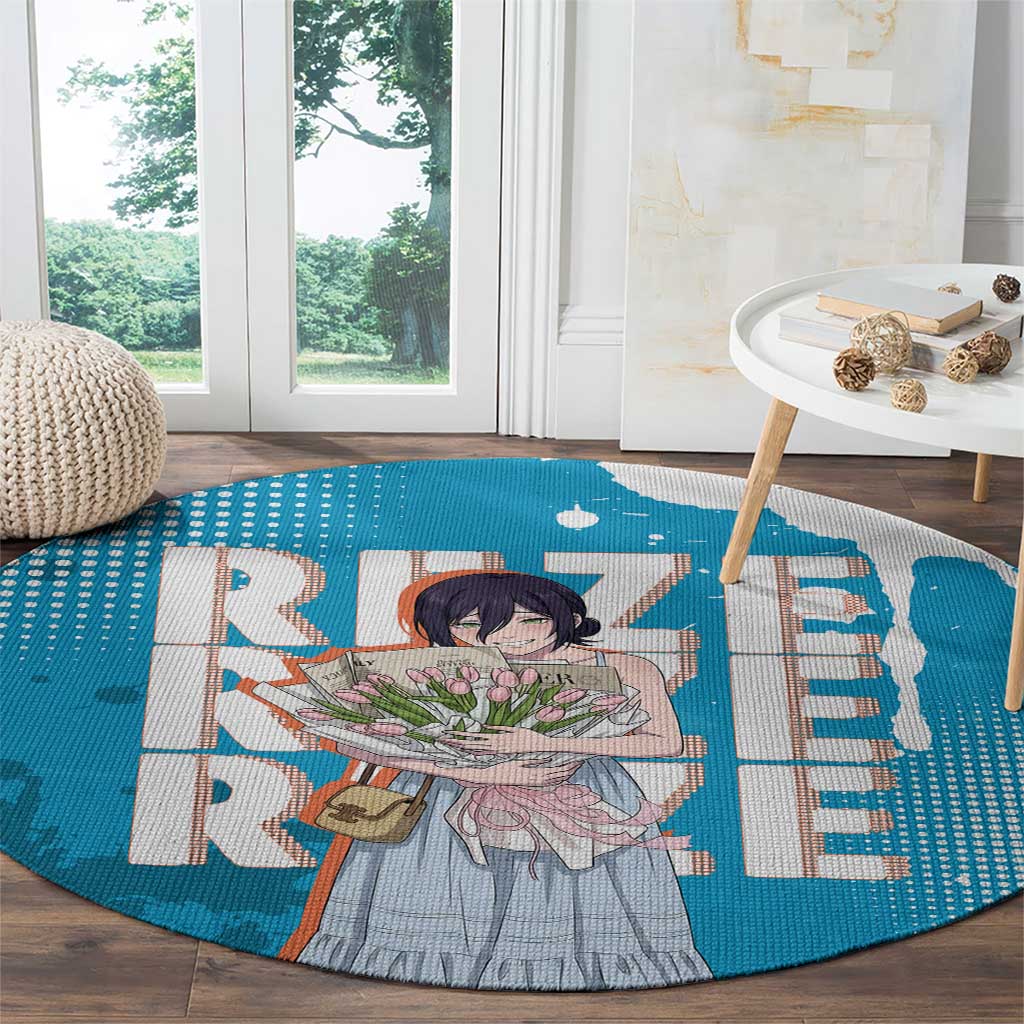Reze Chainsaw Man Aesthetic Round Carpet Soft Anime Grunge Style with Flowers