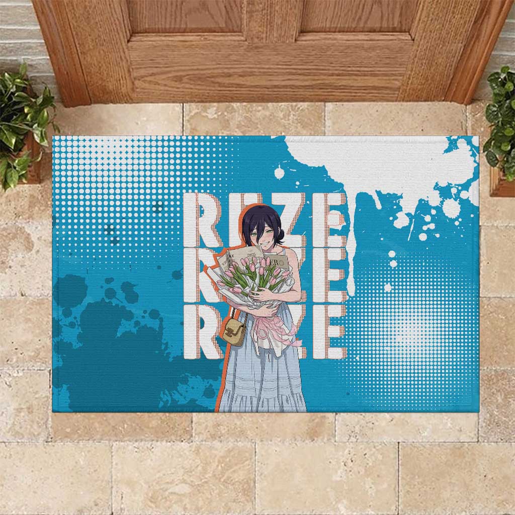 Reze Chainsaw Man Aesthetic Rubber Doormat Soft Anime Grunge Style with Flowers