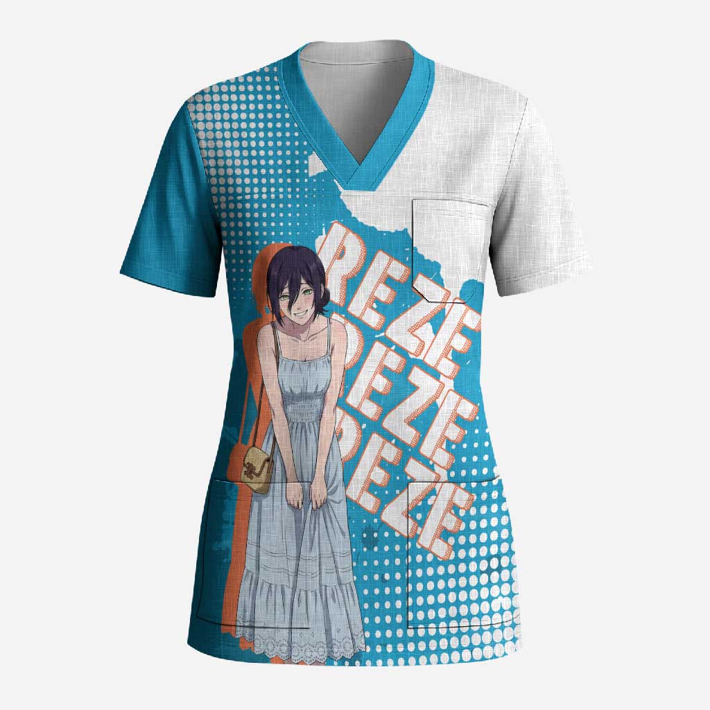 Reze Chainsaw Man Aesthetic Scrub Top Soft Anime Grunge Style with Flowers