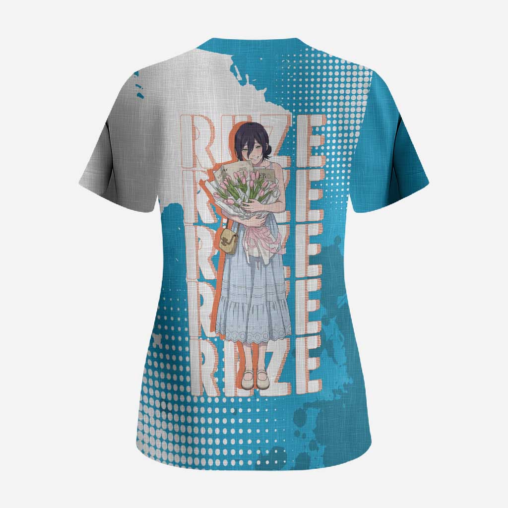 Reze Chainsaw Man Aesthetic Scrub Top Soft Anime Grunge Style with Flowers