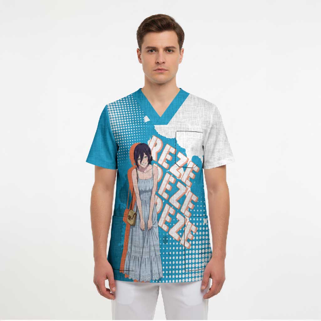 Reze Chainsaw Man Aesthetic Scrub Top Soft Anime Grunge Style with Flowers