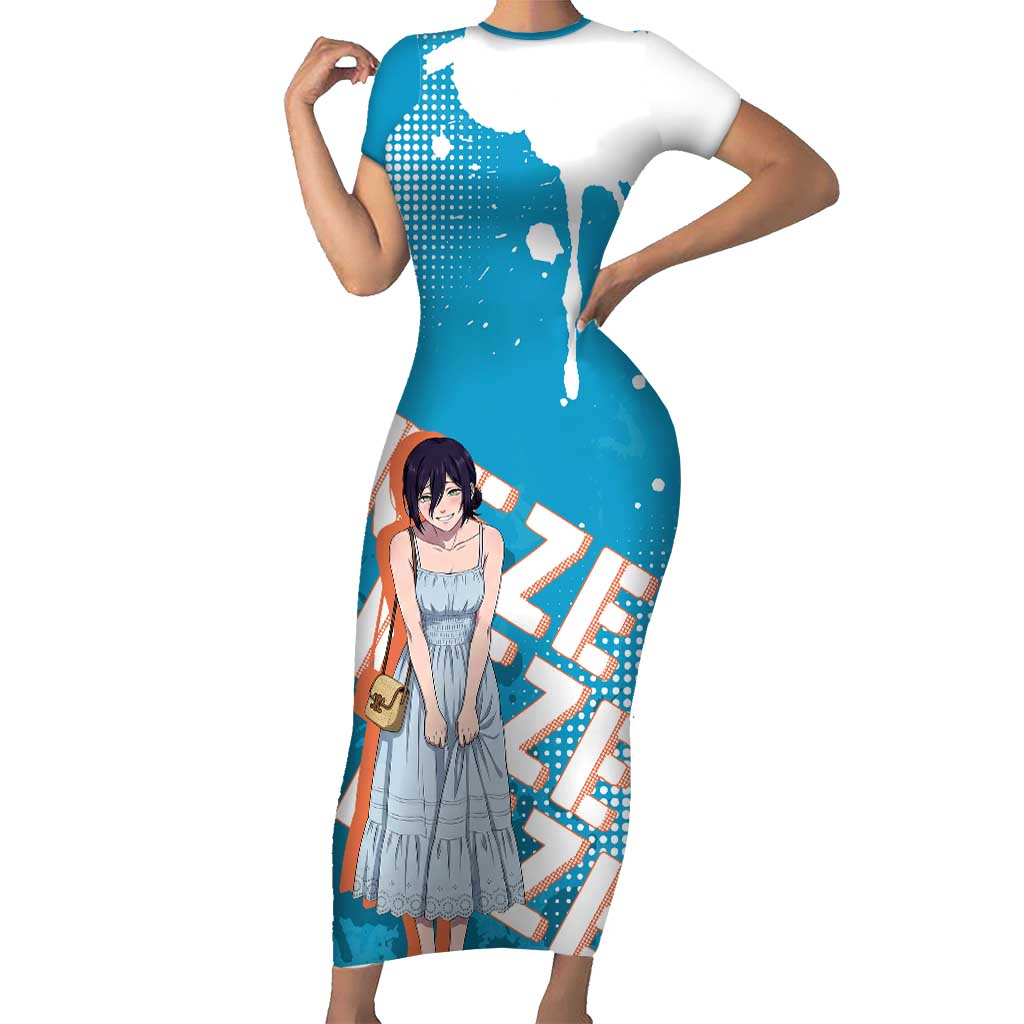 Reze Chainsaw Man Aesthetic Short Sleeve Bodycon Dress Soft Anime Grunge Style with Flowers