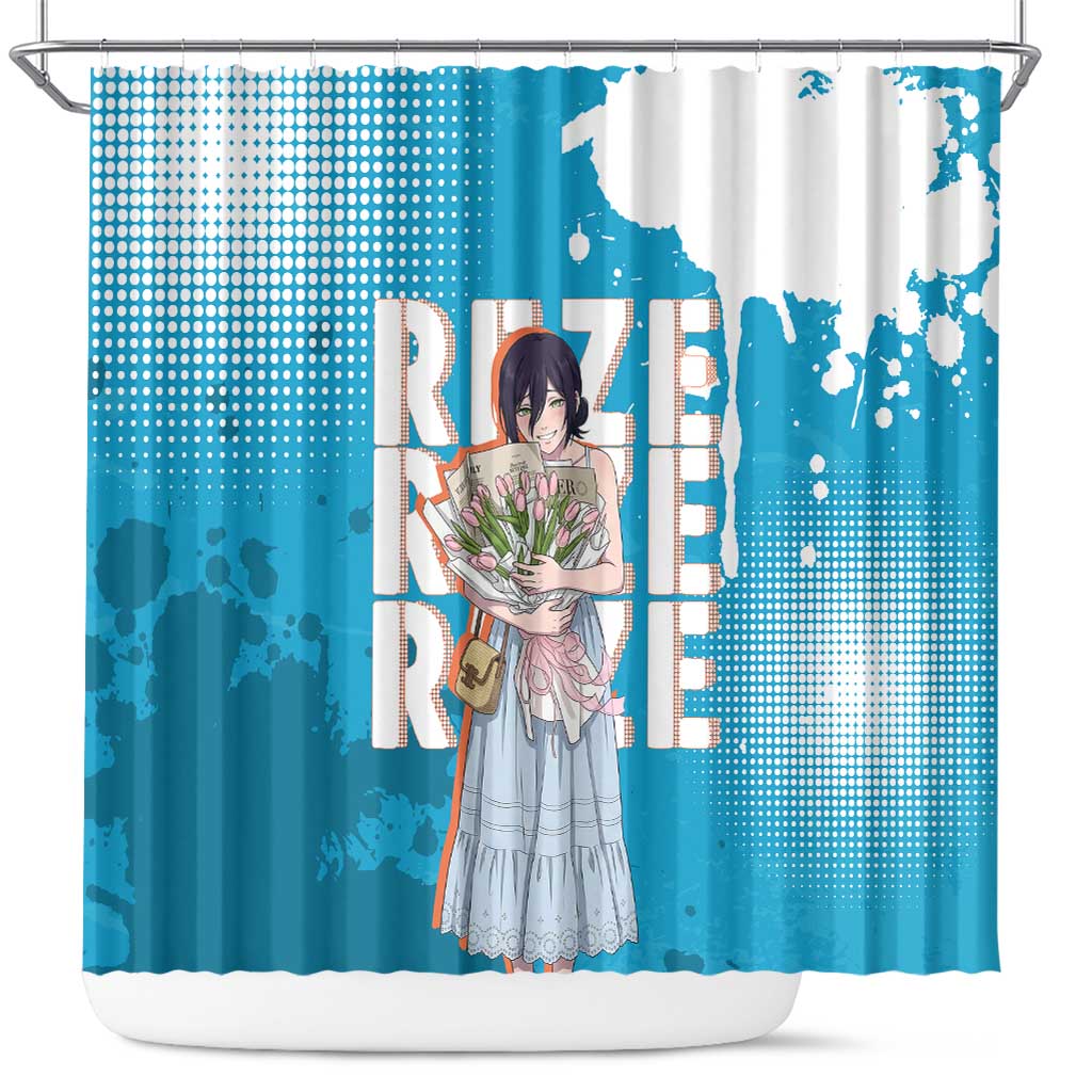 Reze Chainsaw Man Aesthetic Shower Curtain Soft Anime Grunge Style with Flowers