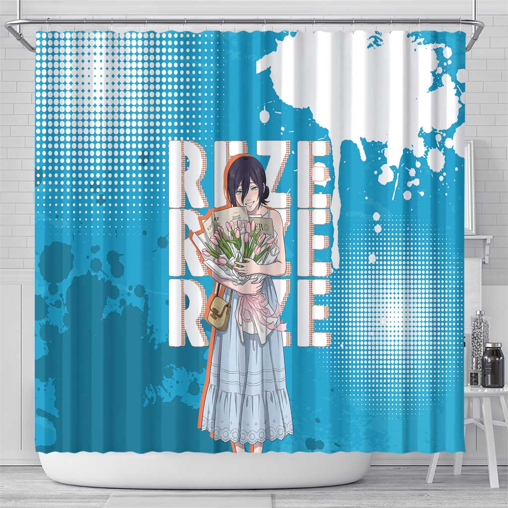 Reze Chainsaw Man Aesthetic Shower Curtain Soft Anime Grunge Style with Flowers