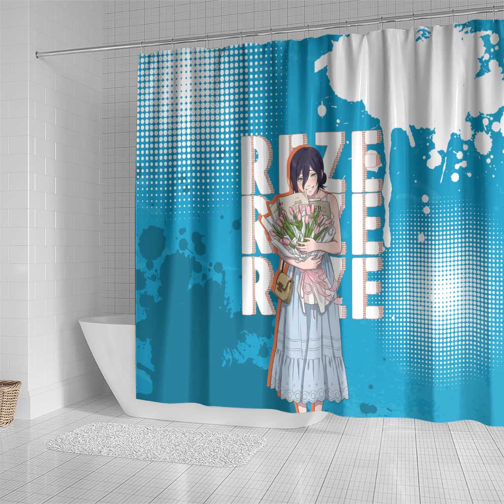 Reze Chainsaw Man Aesthetic Shower Curtain Soft Anime Grunge Style with Flowers