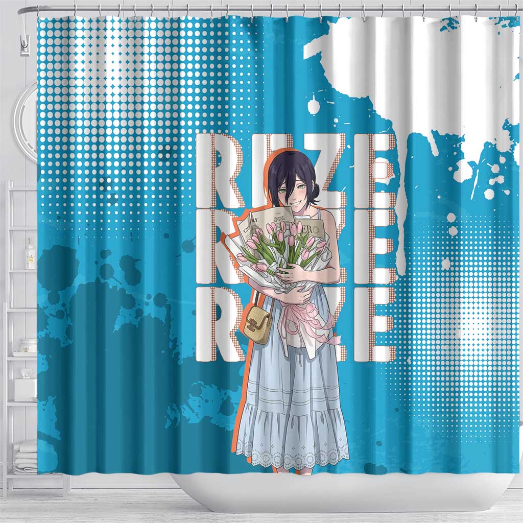 Reze Chainsaw Man Aesthetic Shower Curtain Soft Anime Grunge Style with Flowers