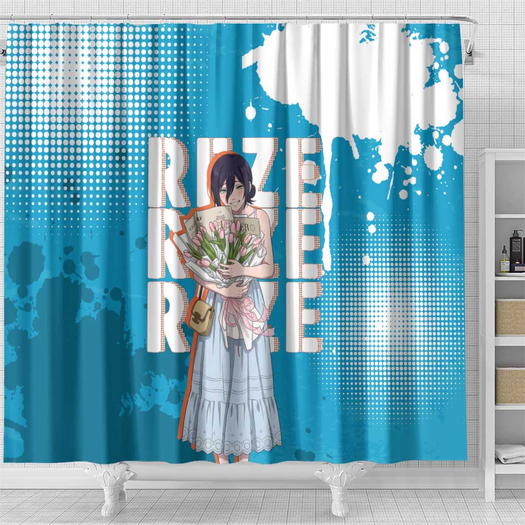 Reze Chainsaw Man Aesthetic Shower Curtain Soft Anime Grunge Style with Flowers