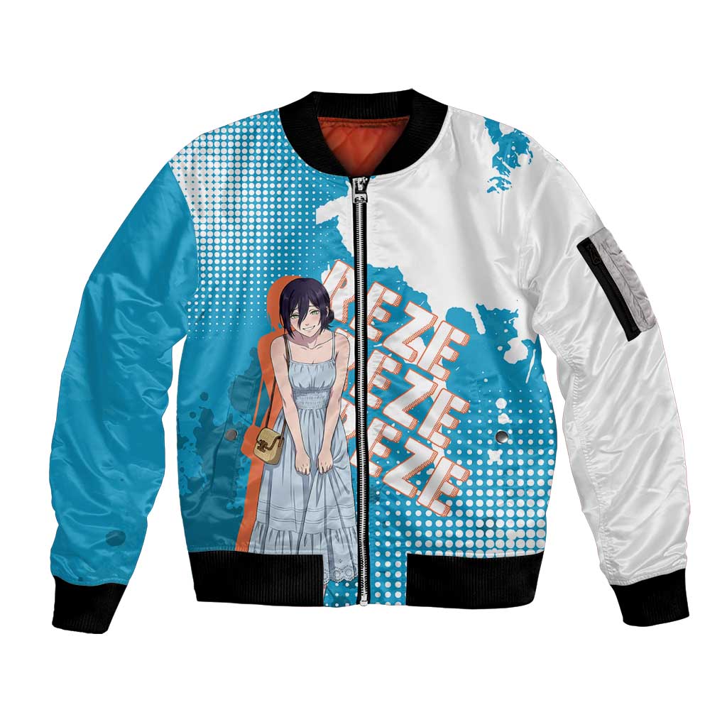 Reze Chainsaw Man Aesthetic Sleeve Zip Bomber Jacket Soft Anime Grunge Style with Flowers