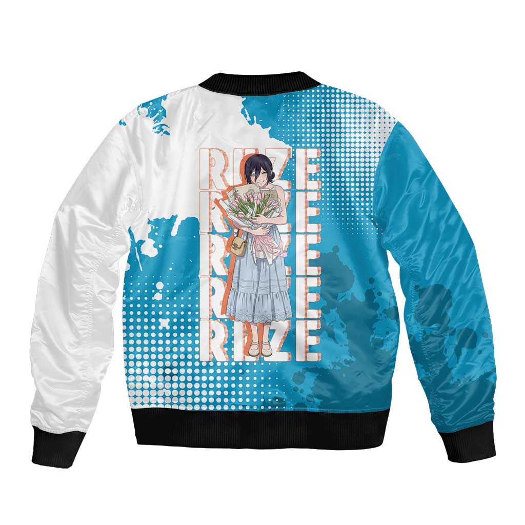 Reze Chainsaw Man Aesthetic Sleeve Zip Bomber Jacket Soft Anime Grunge Style with Flowers