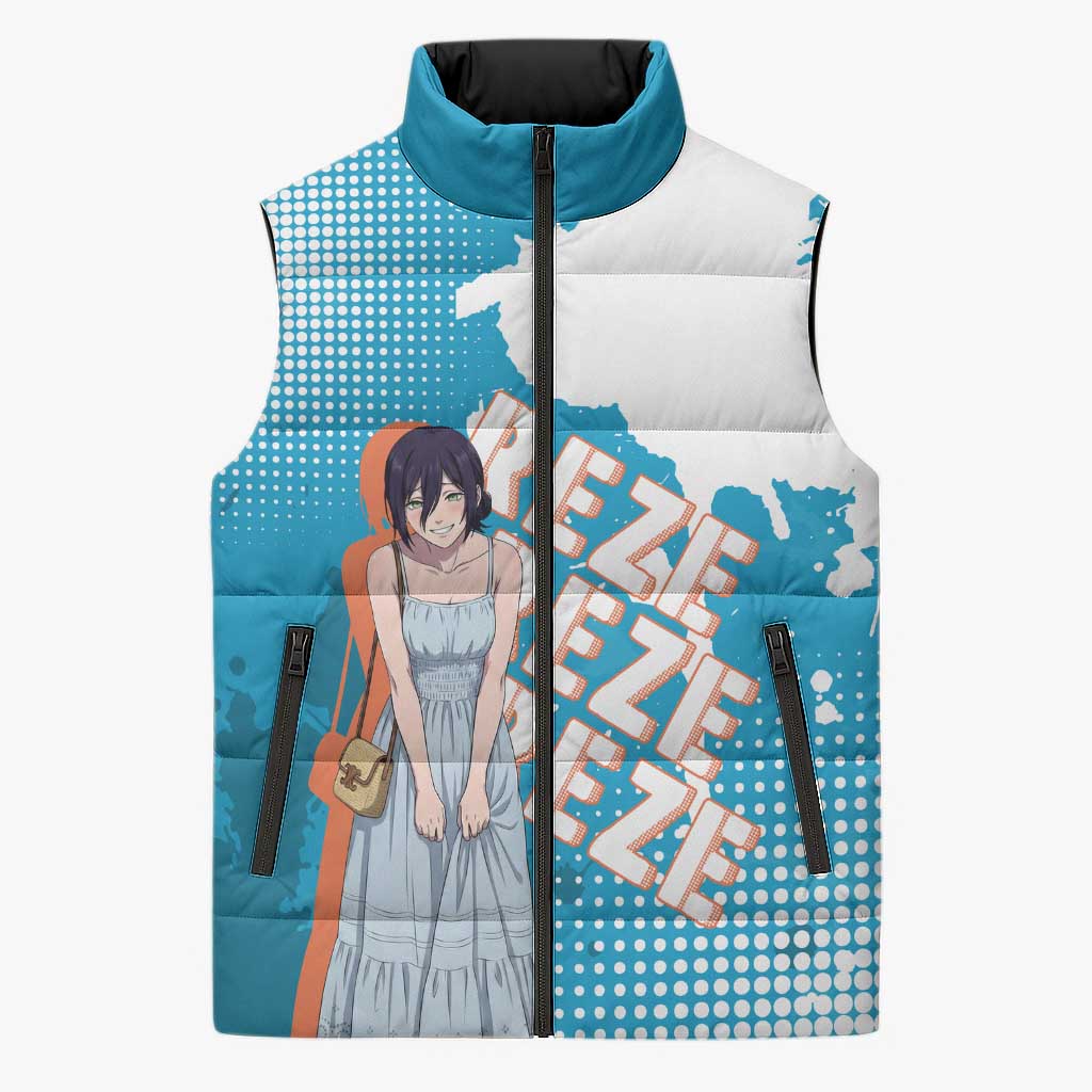 Reze Chainsaw Man Aesthetic Sleeveless Puffer Jacket Soft Anime Grunge Style with Flowers