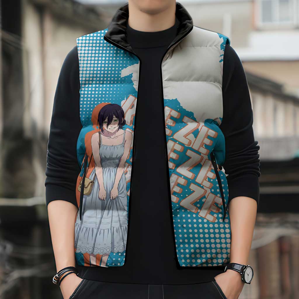 Reze Chainsaw Man Aesthetic Sleeveless Puffer Jacket Soft Anime Grunge Style with Flowers