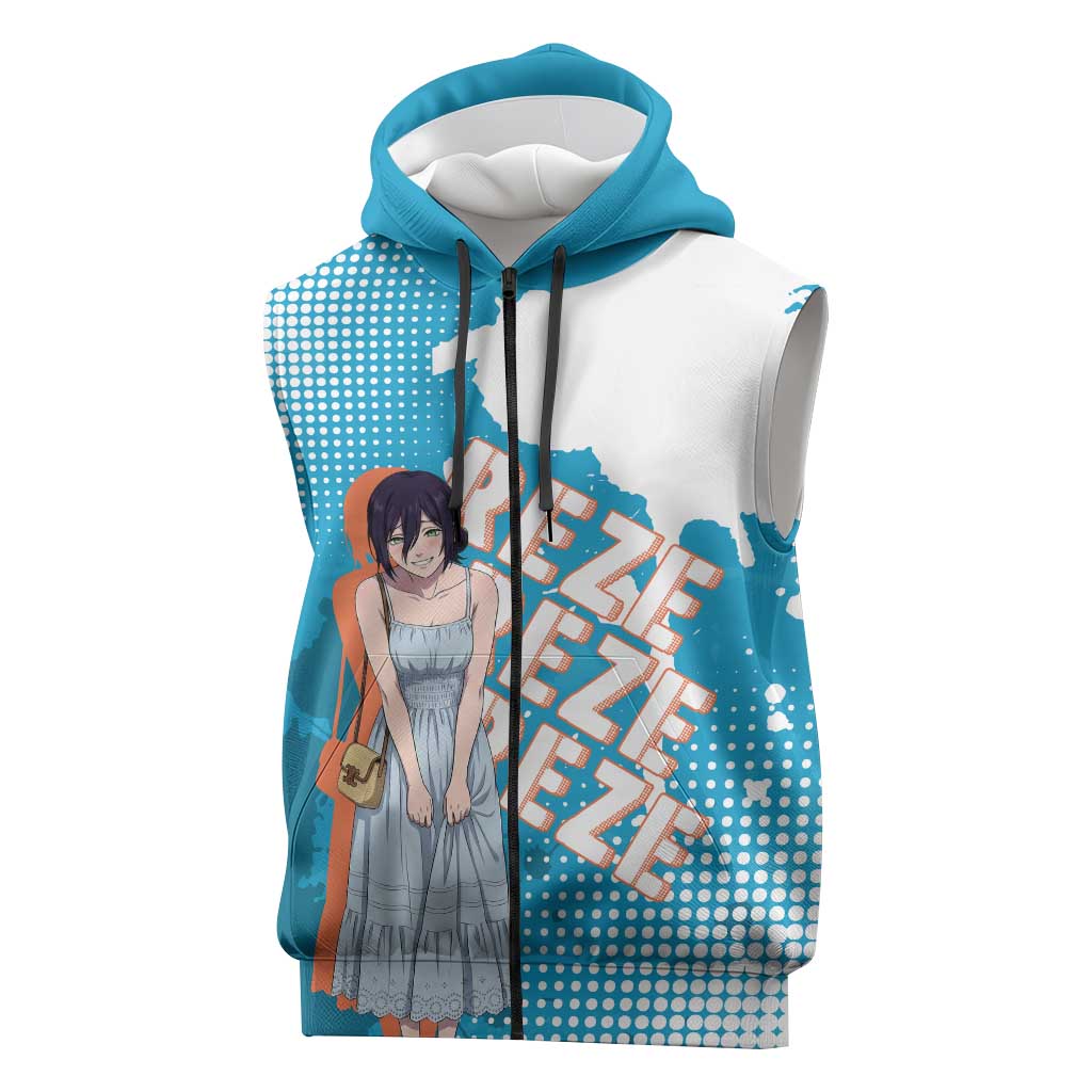 Reze Chainsaw Man Aesthetic Sleeveless Zip Hoodie Soft Anime Grunge Style with Flowers