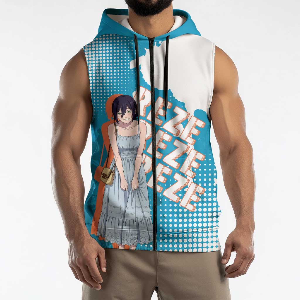 Reze Chainsaw Man Aesthetic Sleeveless Zip Hoodie Soft Anime Grunge Style with Flowers