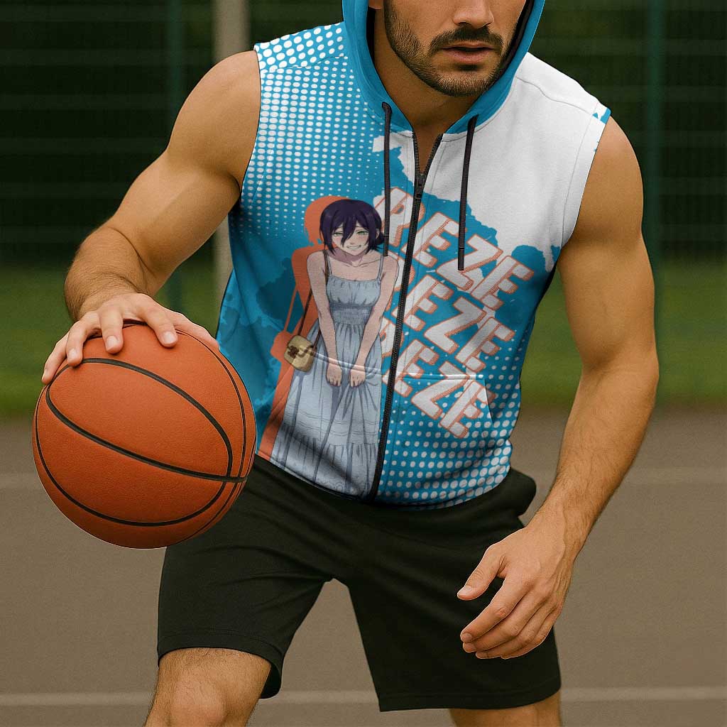 Reze Chainsaw Man Aesthetic Sleeveless Zip Hoodie Soft Anime Grunge Style with Flowers