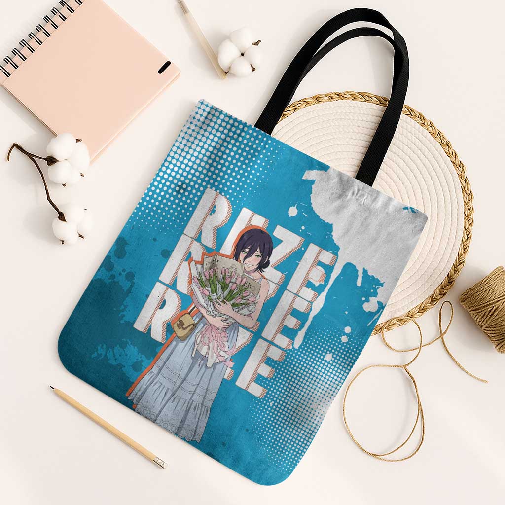 Reze Chainsaw Man Aesthetic Tote Bag Soft Anime Grunge Style with Flowers