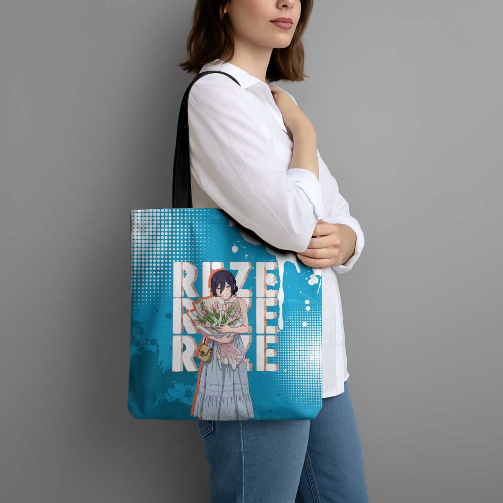 Reze Chainsaw Man Aesthetic Tote Bag Soft Anime Grunge Style with Flowers