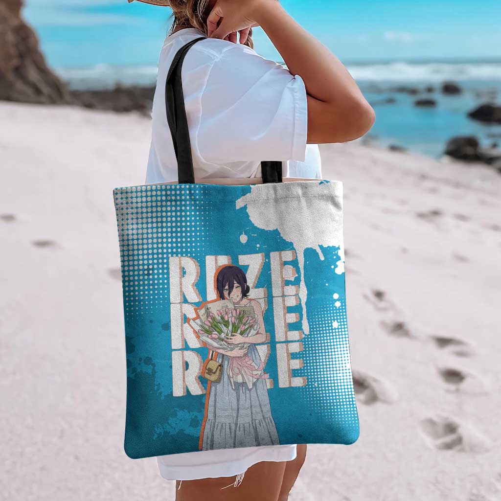 Reze Chainsaw Man Aesthetic Tote Bag Soft Anime Grunge Style with Flowers