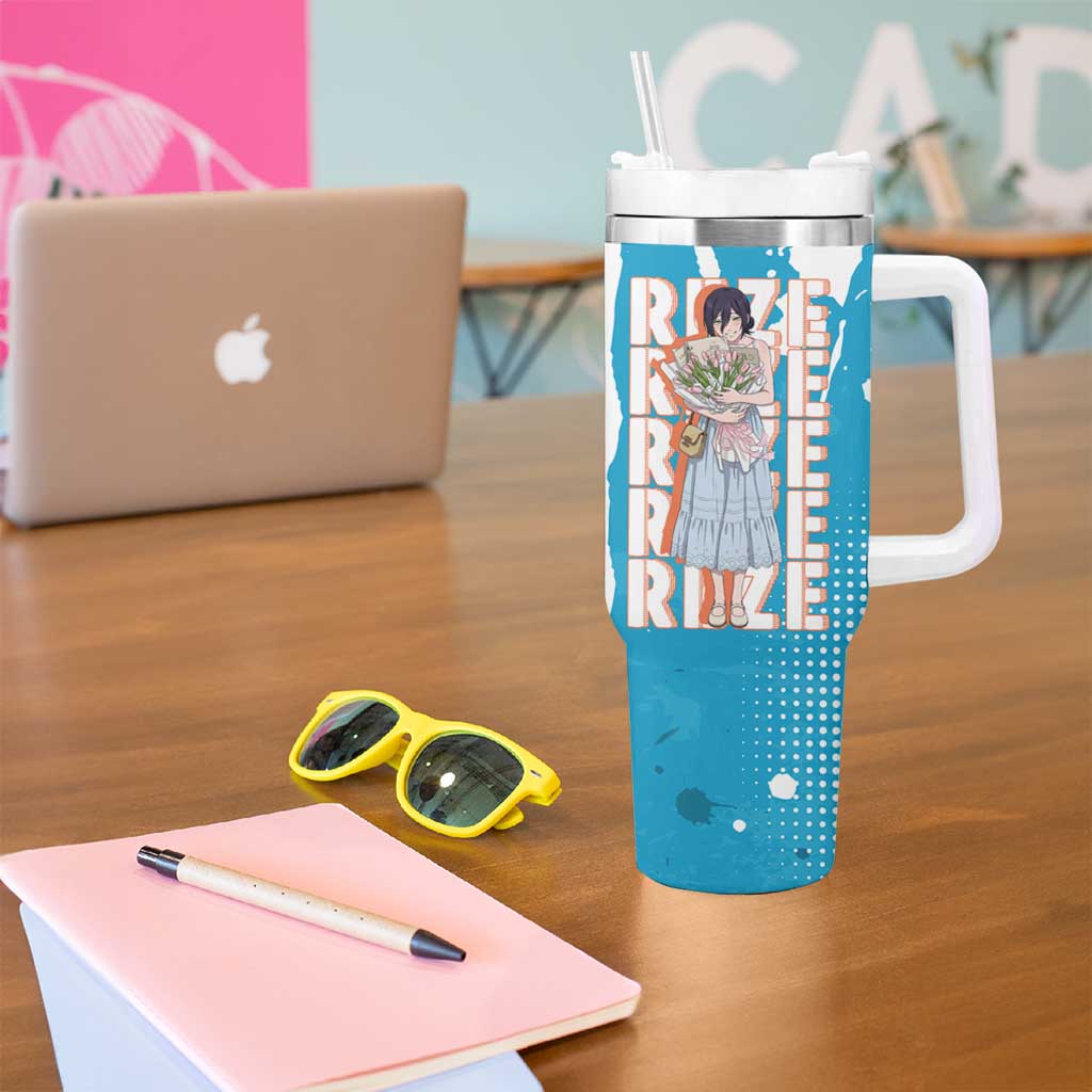 Reze Chainsaw Man Aesthetic Tumbler With Handle Soft Anime Grunge Style with Flowers