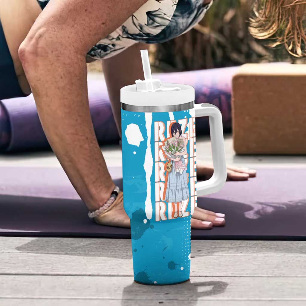 Reze Chainsaw Man Aesthetic Tumbler With Handle Soft Anime Grunge Style with Flowers