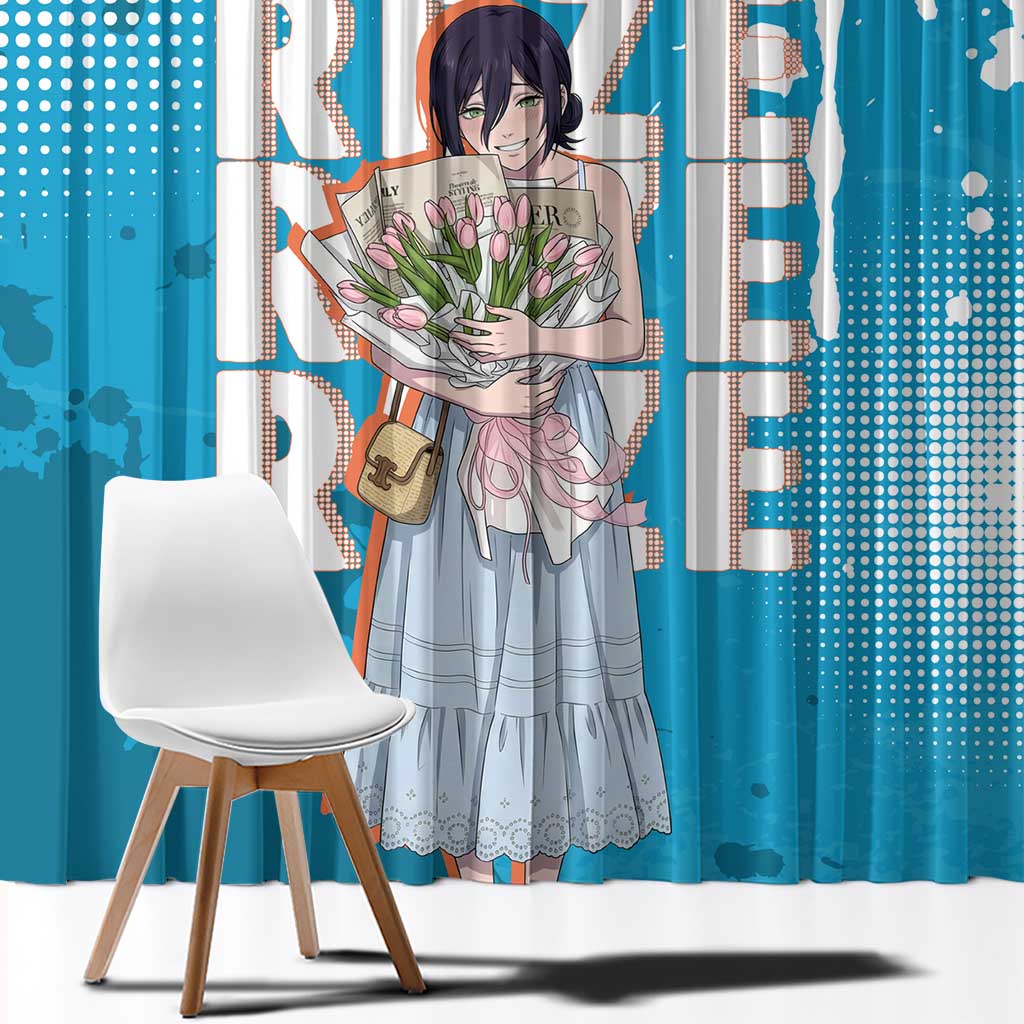 Reze Chainsaw Man Aesthetic Window Curtain Soft Anime Grunge Style with Flowers