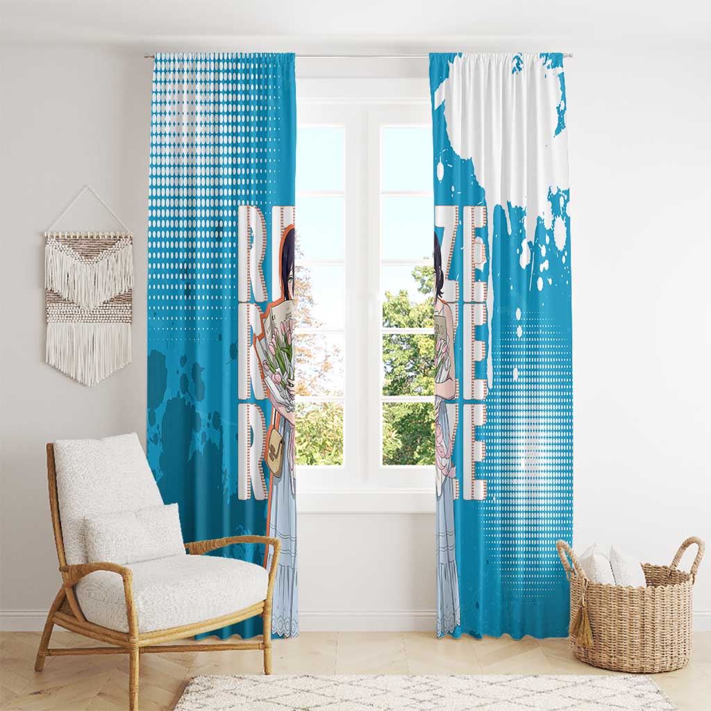 Reze Chainsaw Man Aesthetic Window Curtain Soft Anime Grunge Style with Flowers
