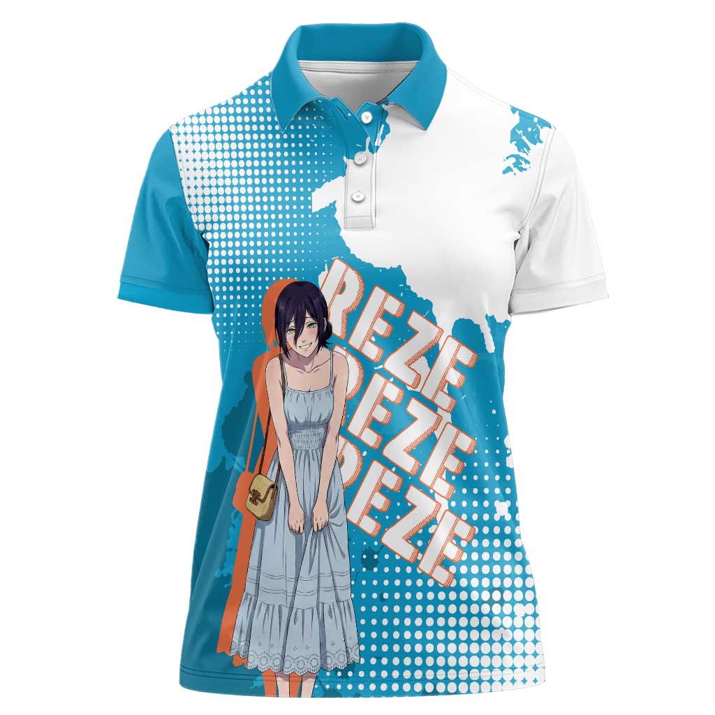 Reze Chainsaw Man Aesthetic Women Polo Shirt Soft Anime Grunge Style with Flowers