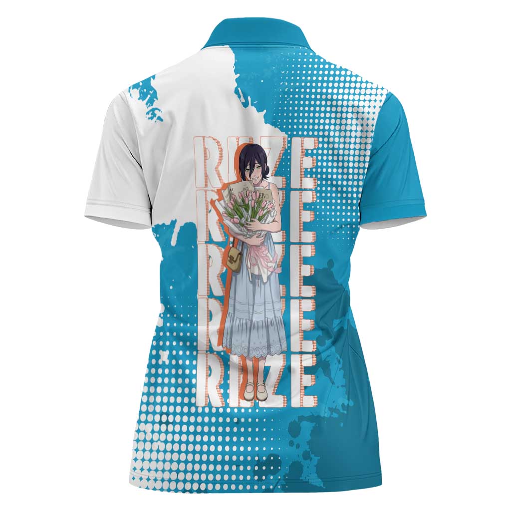 Reze Chainsaw Man Aesthetic Women Polo Shirt Soft Anime Grunge Style with Flowers