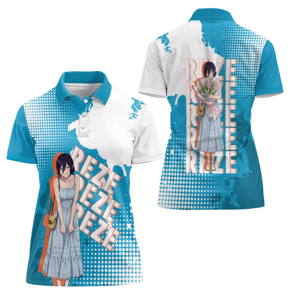 Reze Chainsaw Man Aesthetic Women Polo Shirt Soft Anime Grunge Style with Flowers