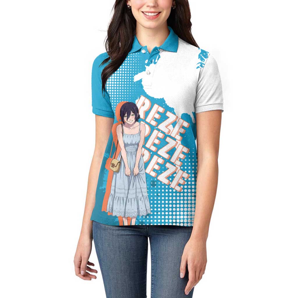 Reze Chainsaw Man Aesthetic Women Polo Shirt Soft Anime Grunge Style with Flowers