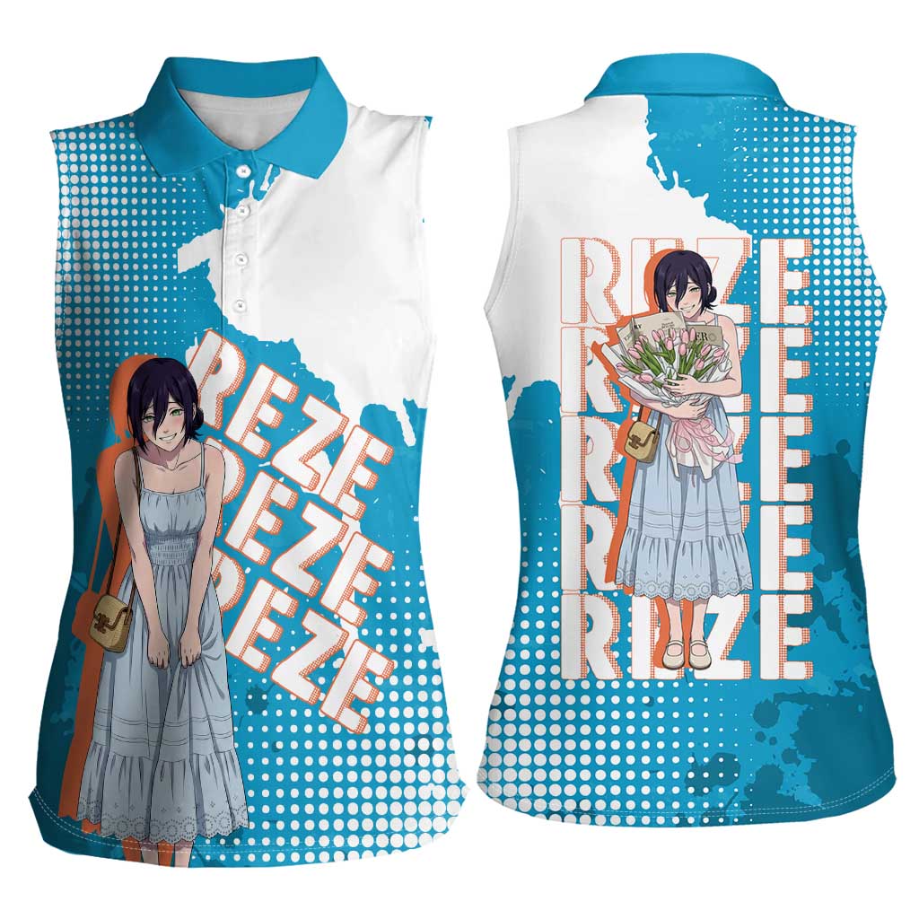 Reze Chainsaw Man Aesthetic Women Sleeveless Polo Shirt Soft Anime Grunge Style with Flowers