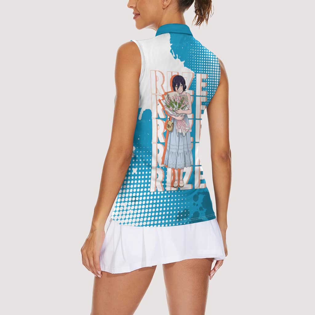 Reze Chainsaw Man Aesthetic Women Sleeveless Polo Shirt Soft Anime Grunge Style with Flowers