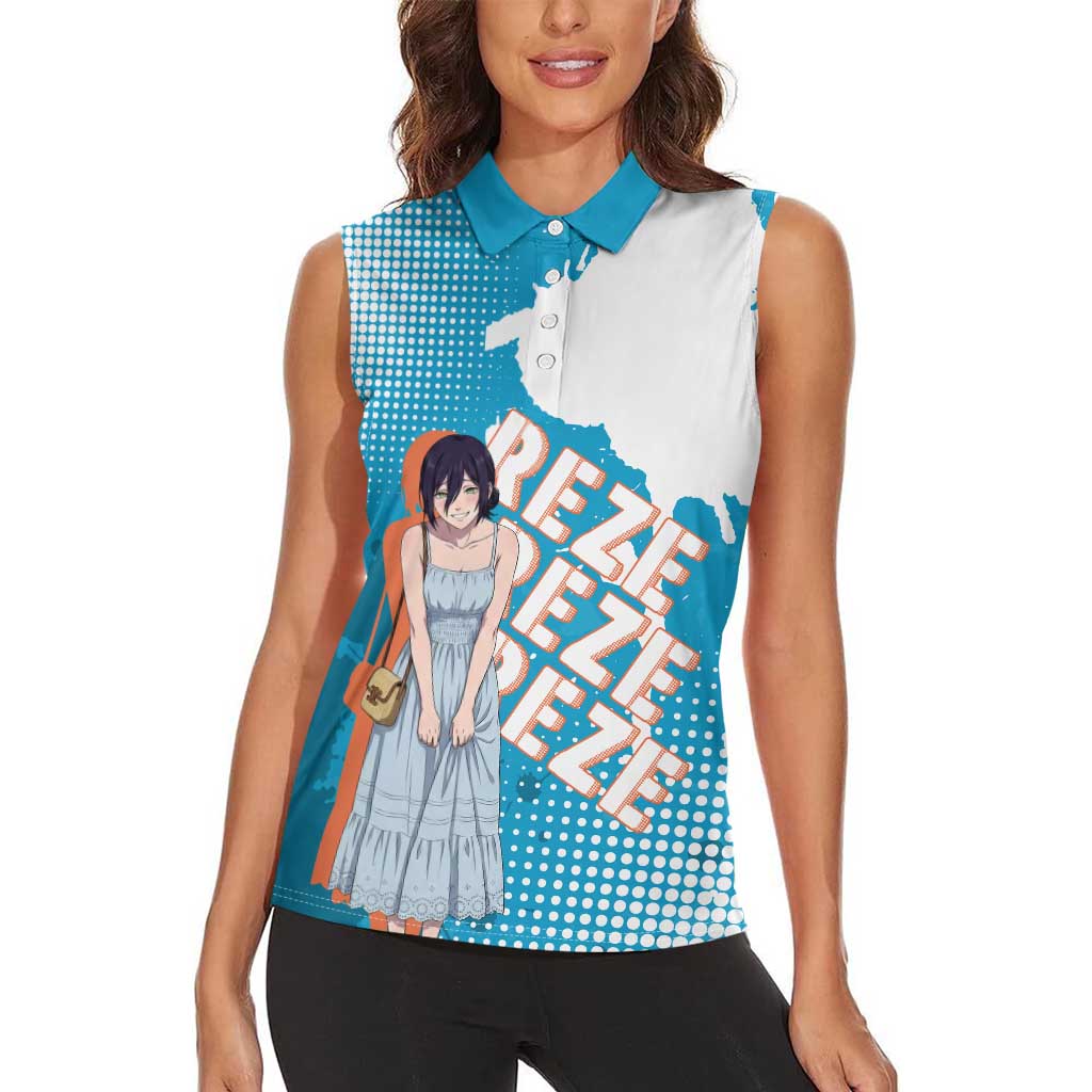 Reze Chainsaw Man Aesthetic Women Sleeveless Polo Shirt Soft Anime Grunge Style with Flowers