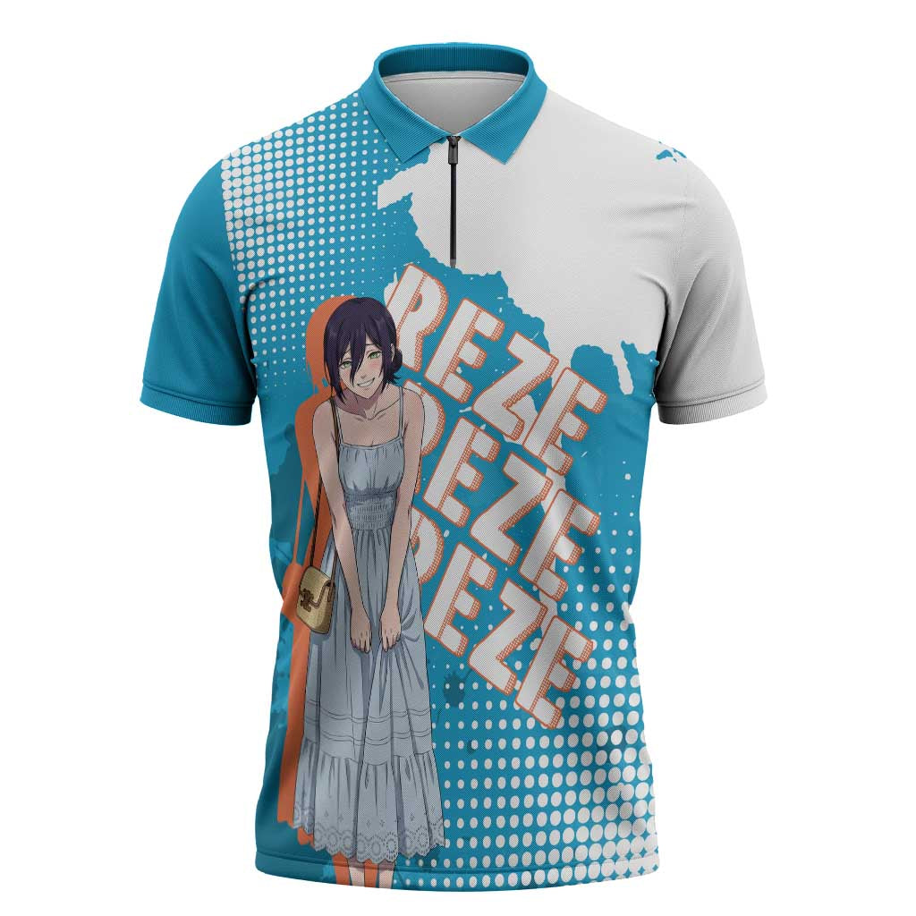Reze Chainsaw Man Aesthetic Zipper Polo Shirt Soft Anime Grunge Style with Flowers