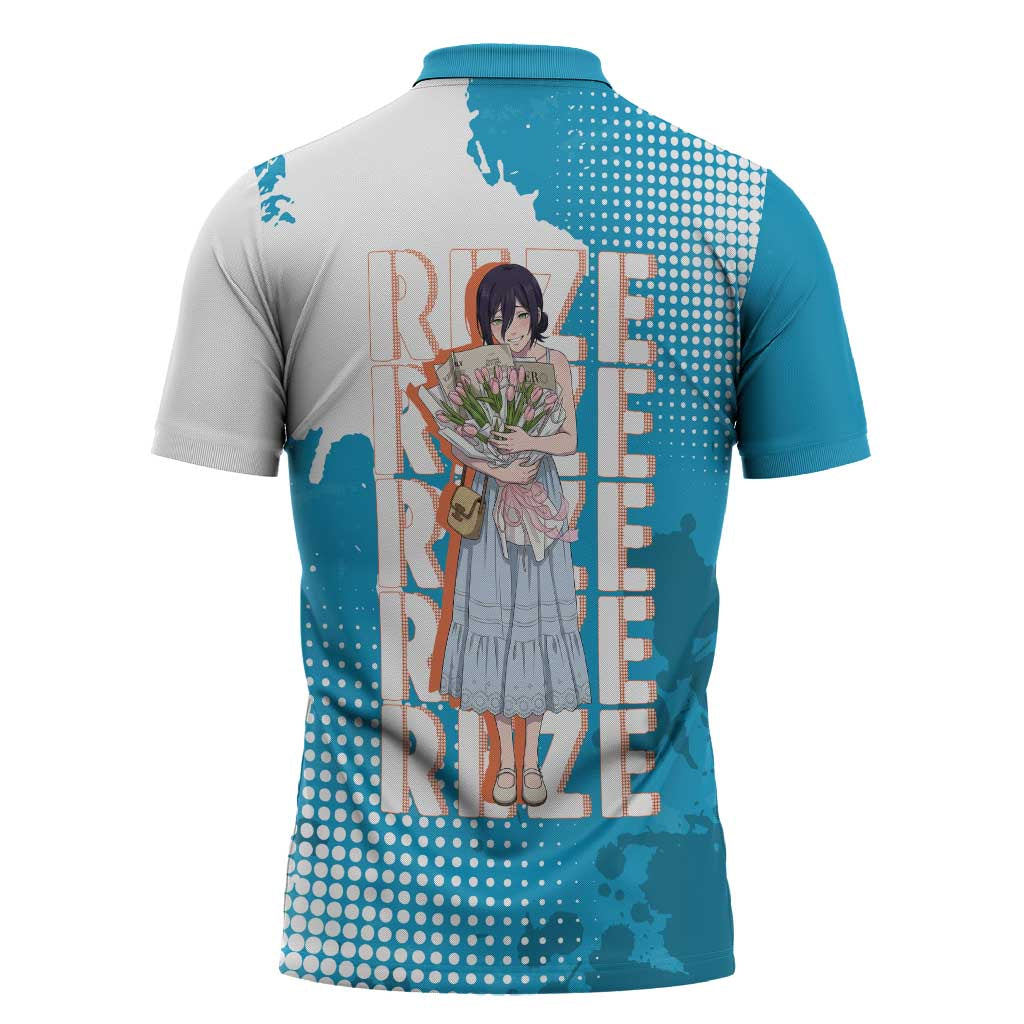 Reze Chainsaw Man Aesthetic Zipper Polo Shirt Soft Anime Grunge Style with Flowers