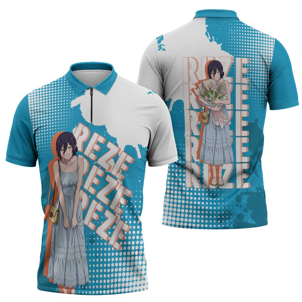 Reze Chainsaw Man Aesthetic Zipper Polo Shirt Soft Anime Grunge Style with Flowers