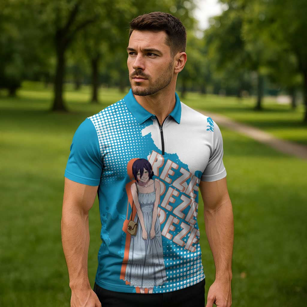 Reze Chainsaw Man Aesthetic Zipper Polo Shirt Soft Anime Grunge Style with Flowers