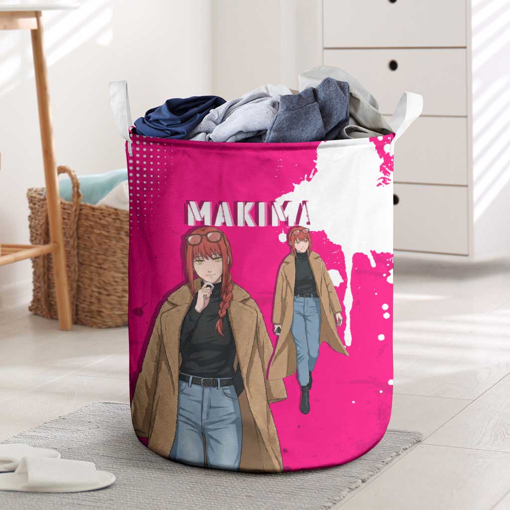 Makima Chainsaw Man Street Style Laundry Basket Bold Anime Grunge Aesthetic in Hot Pink