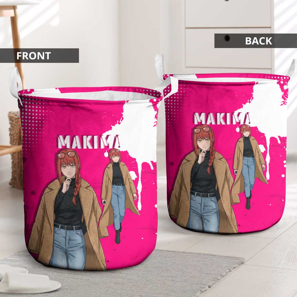 Makima Chainsaw Man Street Style Laundry Basket Bold Anime Grunge Aesthetic in Hot Pink
