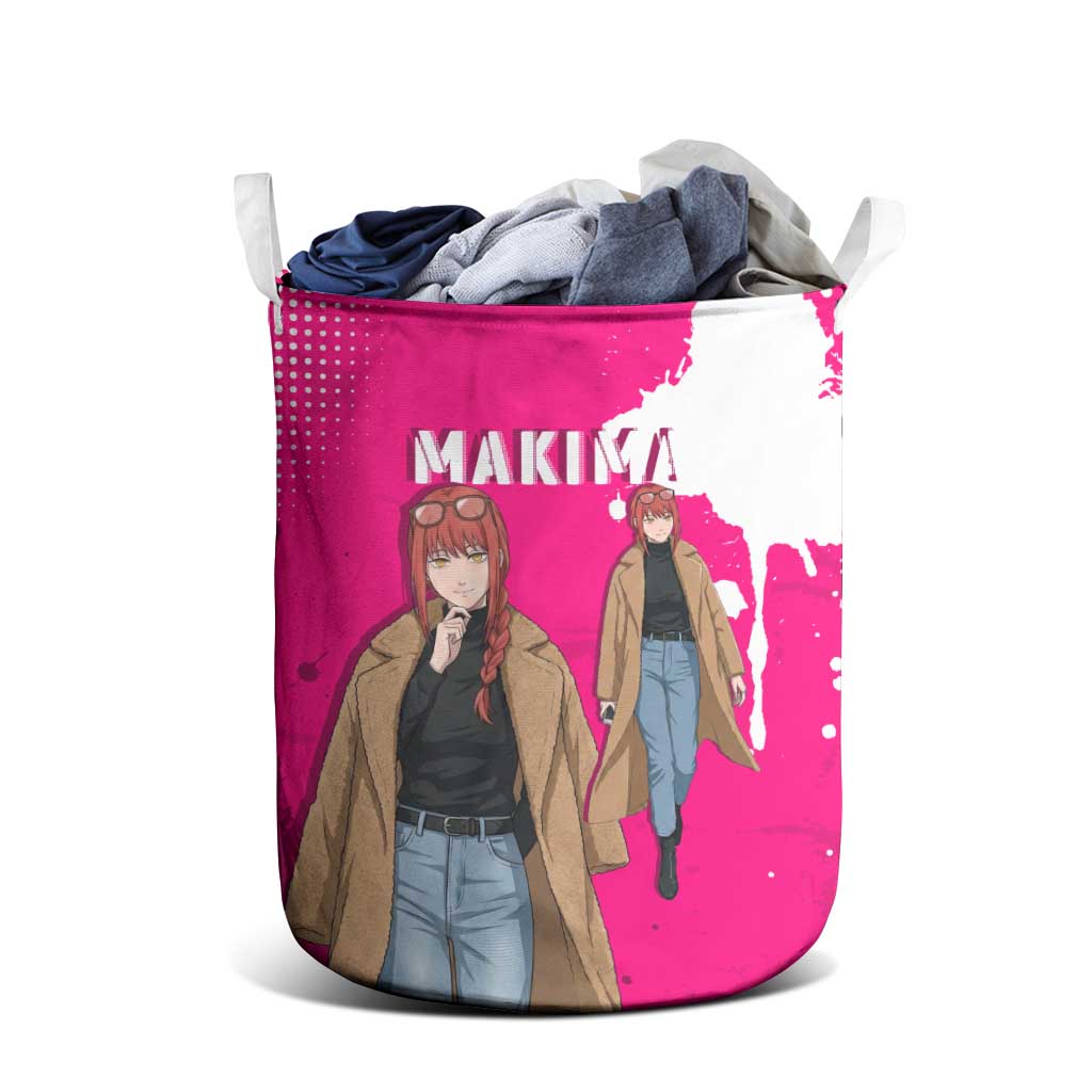 Makima Chainsaw Man Street Style Laundry Basket Bold Anime Grunge Aesthetic in Hot Pink