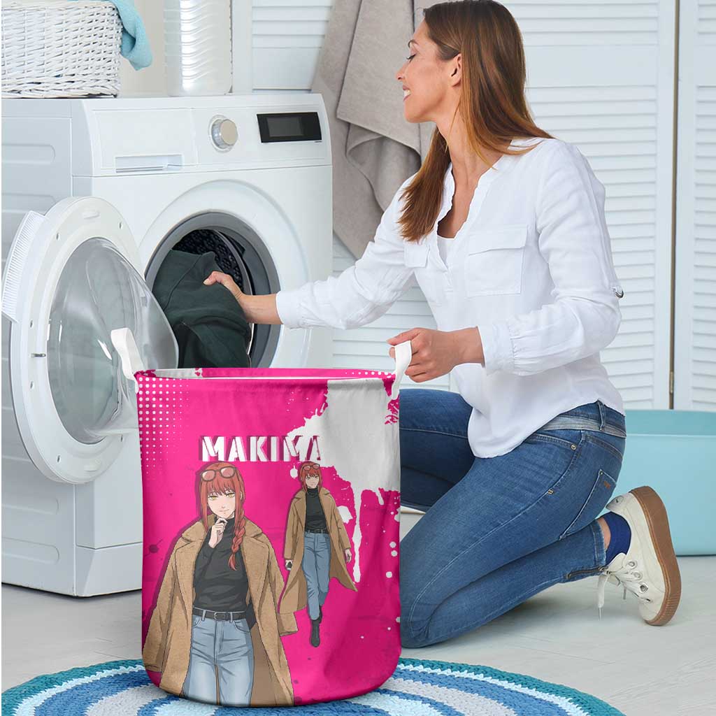 Makima Chainsaw Man Street Style Laundry Basket Bold Anime Grunge Aesthetic in Hot Pink